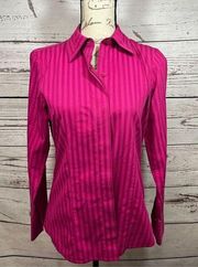 Foxcroft size 4 bright pink non iron button down blouse - 2826