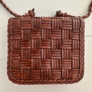 Vintage Woven Leather Small Square Crossbody Bag in Brown