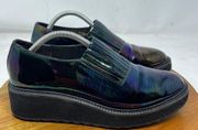 Loeffler Randall Shoes Womens 7.5 Ria Iridescent Platform Wedge Loafers Black