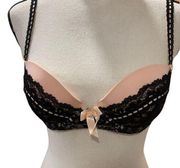 Adore Me Peach and Black Bra Lace Overlay NWT