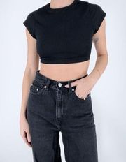 Nasty Gal NWT  Cropped Ribbed Black Open Back Top Size 6