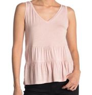 14th & Union Tiered V-Neck Sleeveless Tank Blouse Blush Pink Small