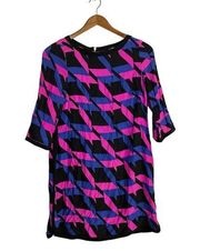 Anthro Alice & Trixie Pink Blue Geometric 100% Silk Tunic Length Dress