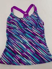 ZeroXposur Womens Swimwear Top Tankini Strappy Padded Swimsuit Purple Blue 6