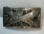 Vintage 925  Inlaid Abalone Etched Belt Buckle