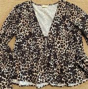 Peach Love Leopard print deep v blouse