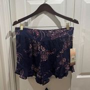 sun and shadow navy blue paisley print flowy shorts