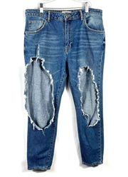 Distressed Destroyed Tapered Fit High Waisted Mom Jeans 30 Grunge