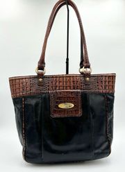 Brahmin Vintage Brown And Black Leather Tote