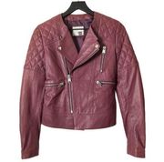 Anine Bing Lamb Leather Burgundy Quilted Moto Jacket Size XS