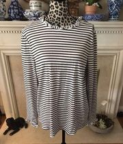 Womens Plus 2XL Wht/Navy Striped Ruffle Top Long Sleeve New G4