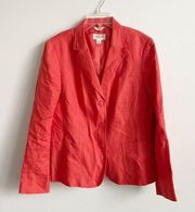 Talbots Size 10 Irish Linen Orange Lined 3 Button Blazer Jacket