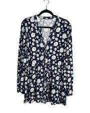 NWOT Wonderly Floral V-Neck Long Sleeve Tiered Tunic Top Blouse Jersey Knit XL