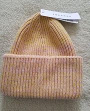 Topshop Chunky Winter Wooly Scandi Beanie Cap Pink & Yellow O/S