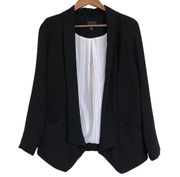 Greylin Women's Black Blazer Suit Jacket Draped Asymmetrical Hem Open Front | S