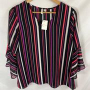 NWT Cato Est 1946 Striped Flutter Sleeve Top size small