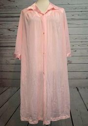 NWT Vanity Fair Long Robe Pink Small Gown USA Tricot All Nylon Vintage Button Up