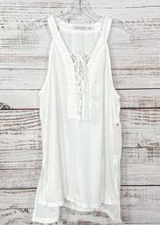 Bishop + Young Women's Silky Lace-Up Tank Top Blouse White Size Medium NWT