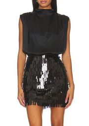 Amanda Uprichard Simran Sequin Mini Dress Black XS Cocktail Flapper Flawed DIY