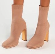 Synoy light nude square toe mid calf sock boots never worn