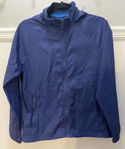 LL BEAN Women's Lightweight Windbreaker Small Nylon Rain Jacket Blue Hidden Hood