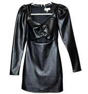 TORN BY Ronny Kobo Puffed Sleeve Bodycon Vegan Leather Midriff Cutout Minidress
