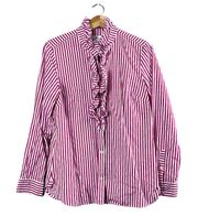 Women’s  Red Striped Ruffle Neck Blouse 10