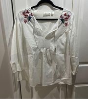 New York & Company White Floral Embroidered Blouse