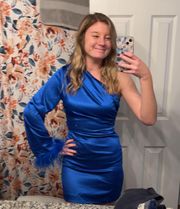 One Sleeve Royal Blue Dress