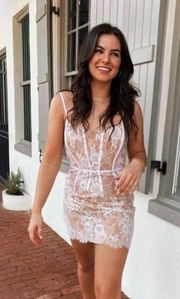 For Love & Lemons Cheyenne Nude Lace Bodice Corset Mini Dress Ivory Small