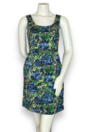 Yoana Baraschi Anthropologie Dress Floral Sheath Women Size 4 Blue Green‎ Retro