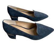 Enzo Angiolini Blue Leather Suede Pointed Toe, Silver Accent Heels Shoes