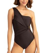 Trina Turk Monaco Solids One Shoulder One Piece Swimsuit Ruched Black Size 12