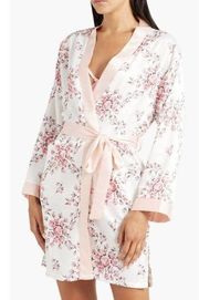 Morgan Lane Allie Floral Print Charmeuse Robe In Blush Lightweight Women’s S/M