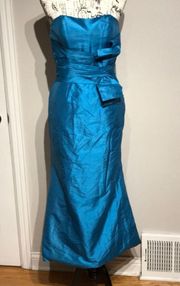 Sarah Designs Formal Evening Prom Strapless Mermaid Trumpet Shiny Taffeta Pleated Bow Bright Vintage Y2k 