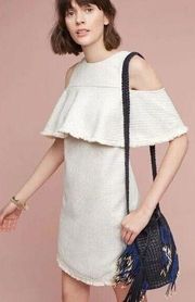 HD IN PARIS TWEEDED OPEN-SHOULDER DRESS COLD SHOULDER DRESS IVORY ANTHROPOLOGIE