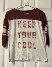 Tokyo Darling Keep Your Cool Maroon White Baseball Tee Shirt Women's Size XS