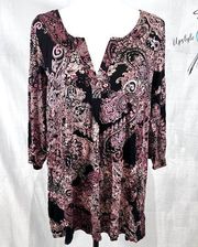 Tabitha Webb black and pink paisley print V-neck top size 1X NWOT