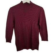 Cable & Gauge Silk Women’s Sweater Burgundy Chunky 3/4 Sleeve Mock Neck Size S