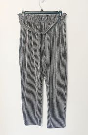 Black & White Pinstripe Straight Leg Paperbag Pants