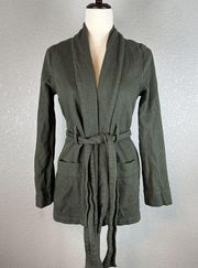 Good American Womens The Wrap Belted Jacket Size 1 S Small Olive Green Pockets