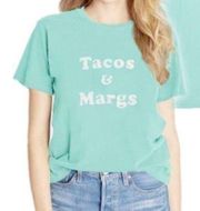 NEW NWT WILDFOX Happy Hour Tee Aqua Blue Green Tacos Margs Graphic Short Sleeve