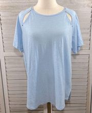 MICHAEL KORS T-Shirt Slash Shoulders w Rivets Light Blue-XL