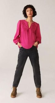 NWT Ba&sh Embroidered Ilo Fuchsia Blouse Size Medium