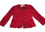 Karin Steven’s Size 16 Red Floral Button Jacket Vintage Shoulder Pads