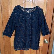 Basic Editions Navy Blue Lace Top M/L