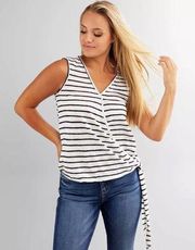 Bobeau Women's Slub Knit White Black Stripes Tank Top Size XXS NWT