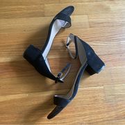 H&M Block Heel Ankle Strap Faux Suede Heeled Sandals 8.5/40 Black