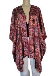 H&M Womens OS Red Patterned Asymmetrical Kimono Cardigan w/ Satin Finish