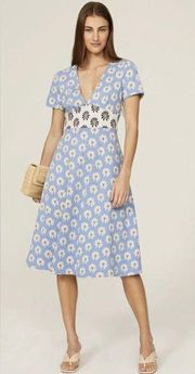 NWT ModCloth Hutch Rainey Floral Daisy Blue Midi Dress Medium